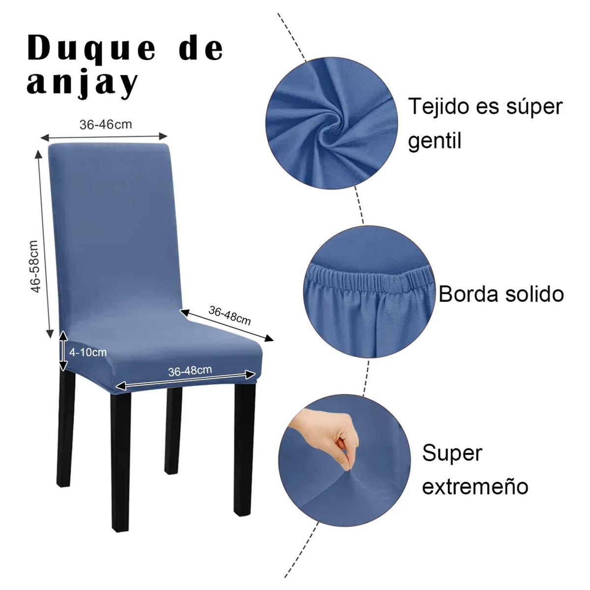 GENERICO - Pack 6 Fundas Sillas Premium Comedor Asientos Tela Gruesa Azul Marino Liso