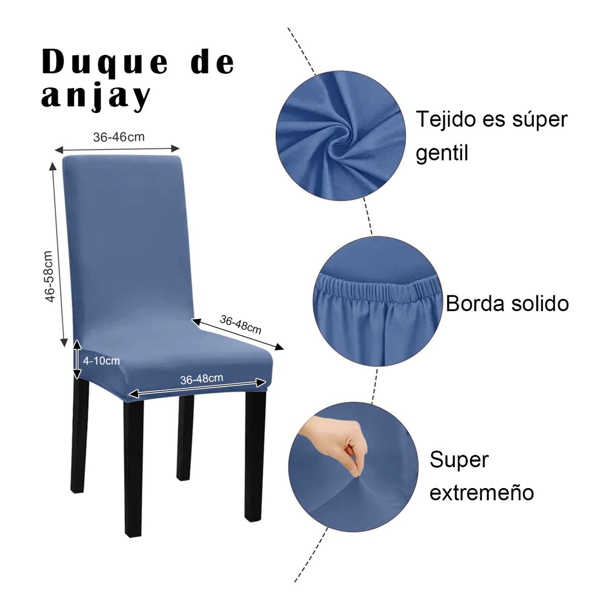 GENERICO - Pack 6 Fundas Sillas Premium Comedor Asientos Tela Gruesa Azul Marino Liso