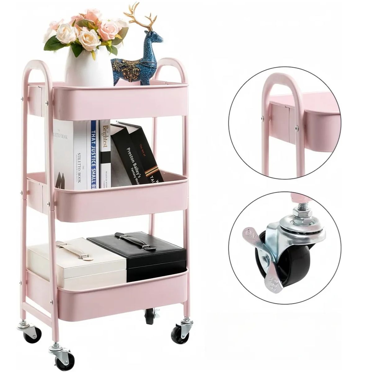 GENERICO - Organizador Metalico Con Ruedas Hogar Organizador Carro Color Rosa