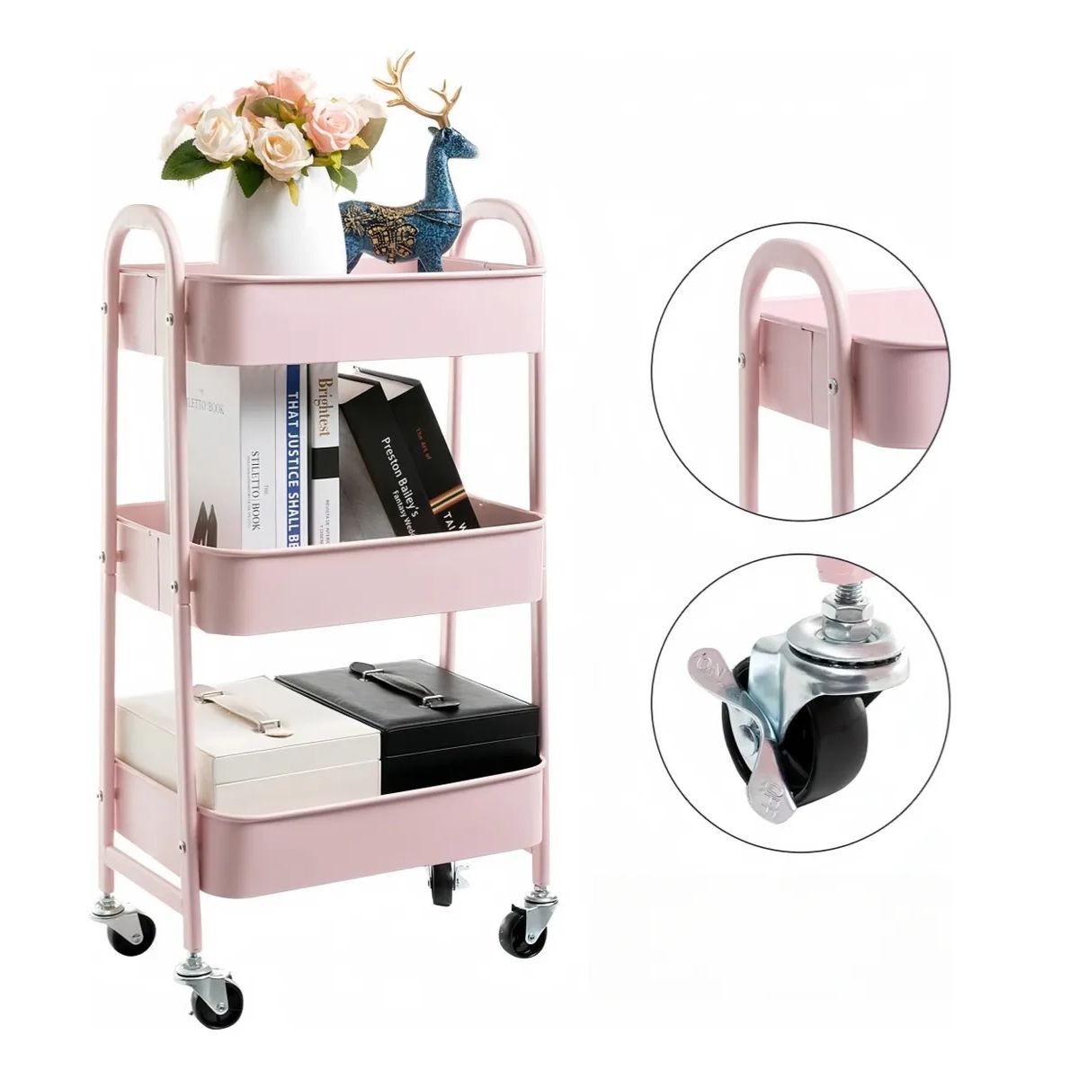 GENERICO - Organizador Metalico Con Ruedas Hogar Organizador Carro Color Rosa