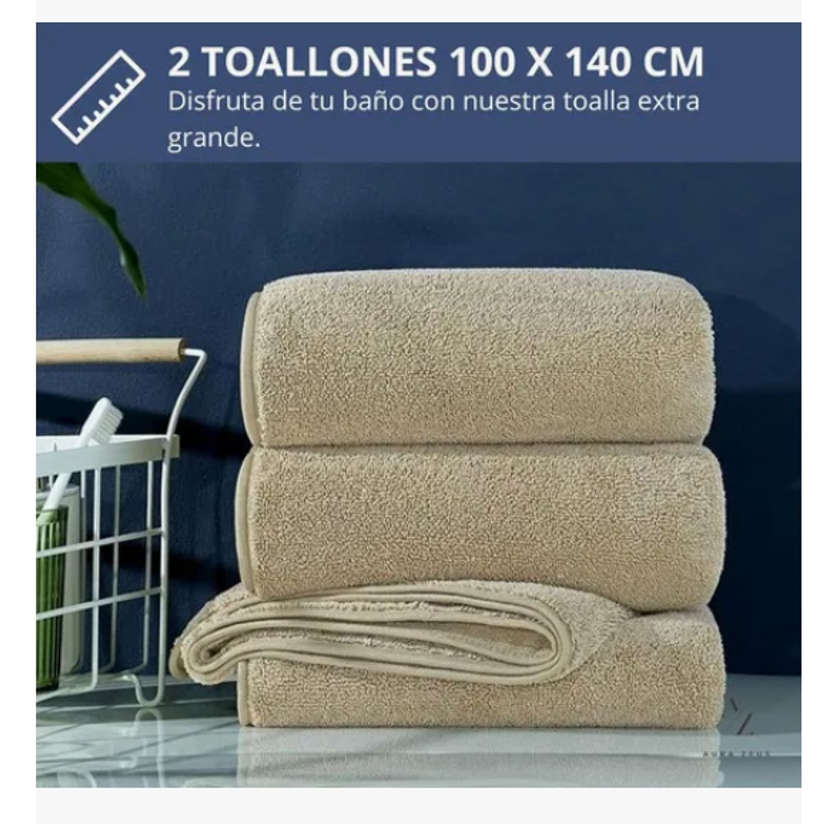 GENERICO - Set 2 Toallas Grande De Baño Toallon 100x140cm Microfibra Beige Set 2 Toallon Microfibra