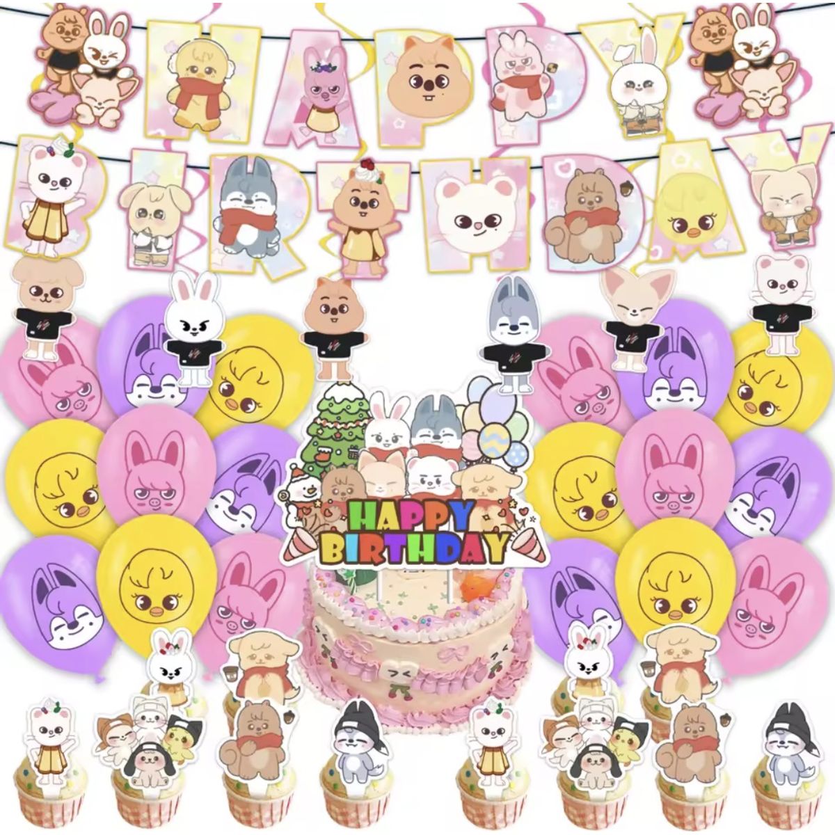 GENERICO - Kit Cumpleaños Stray Kids Skzoo Decoracion Fiesta Personajes Globos