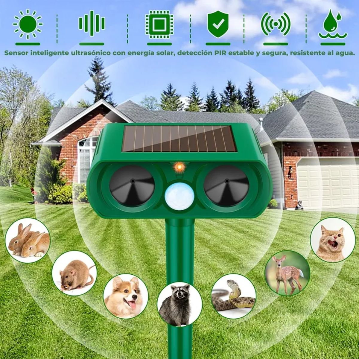 MOVI - Repelente Solar de Animales con Ultrasonido y Luces LED