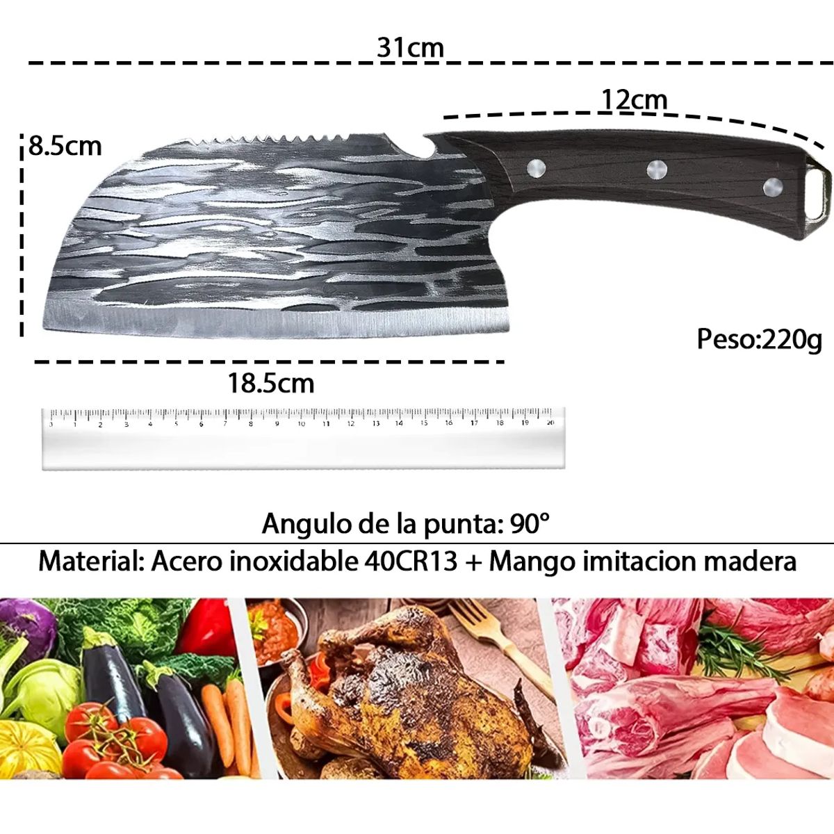 GENERICO - Cuchillo Chef De Cocina Profesional De Acero Forjado A Mano