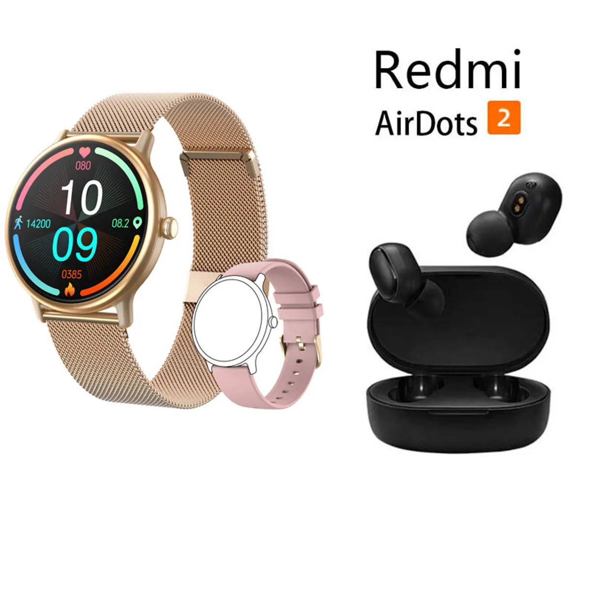 XIAOMI - Reloj inteligente resistente al agua Y86 rosa + combo Redmi AirDots 2