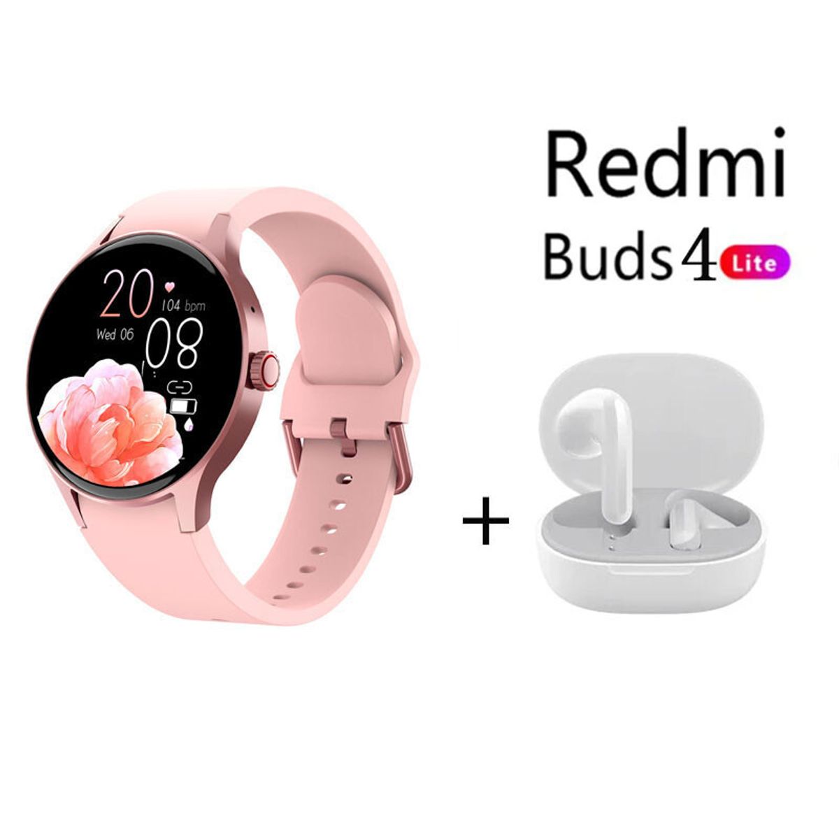 XIAOMI - Y80 reloj inteligente deportivo Rosado + Redmi Buds 4 Lite - Blanco