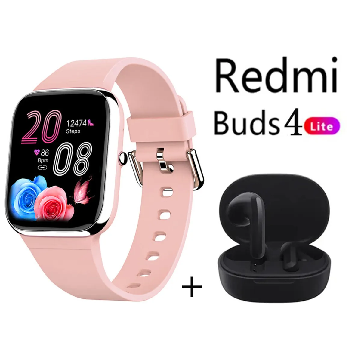 XIAOMI - Y9PRO reloj inteligente Rosado + xiaomi Redmi Buds 4 Lite - Negro