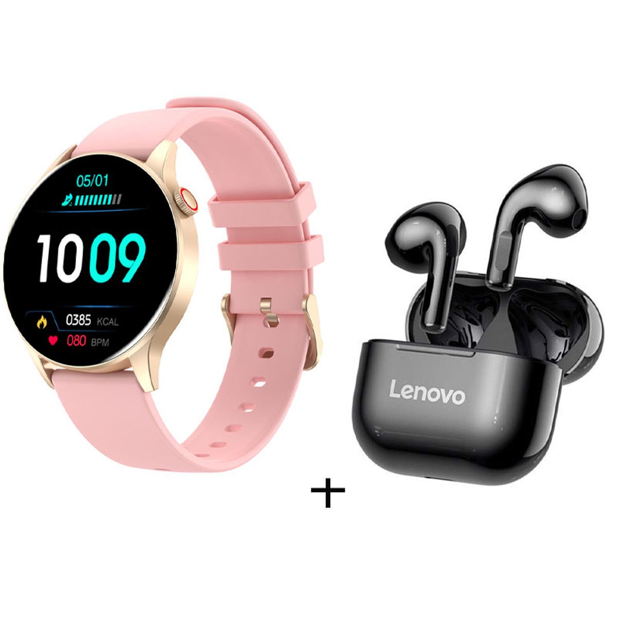 LENOVO - Reloj inteligente deportivo Y85 y Lenovo LP40 Auriculares - Rosa