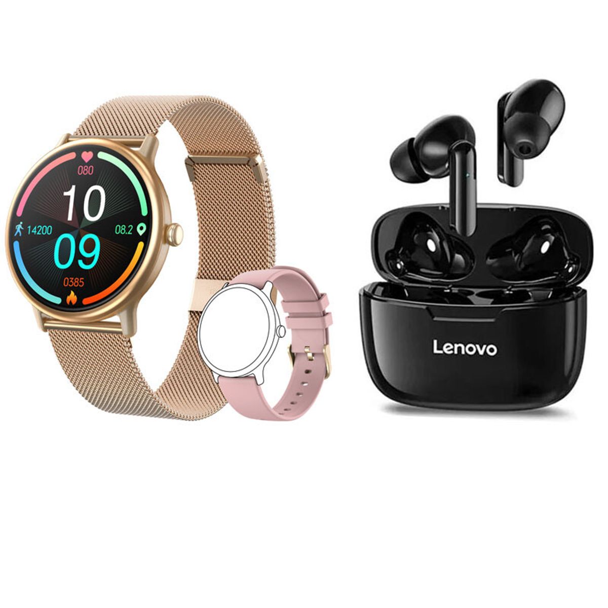 LENOVO - Reloj inteligente resistente al agua Y86 rosa + combo lenovo XT90