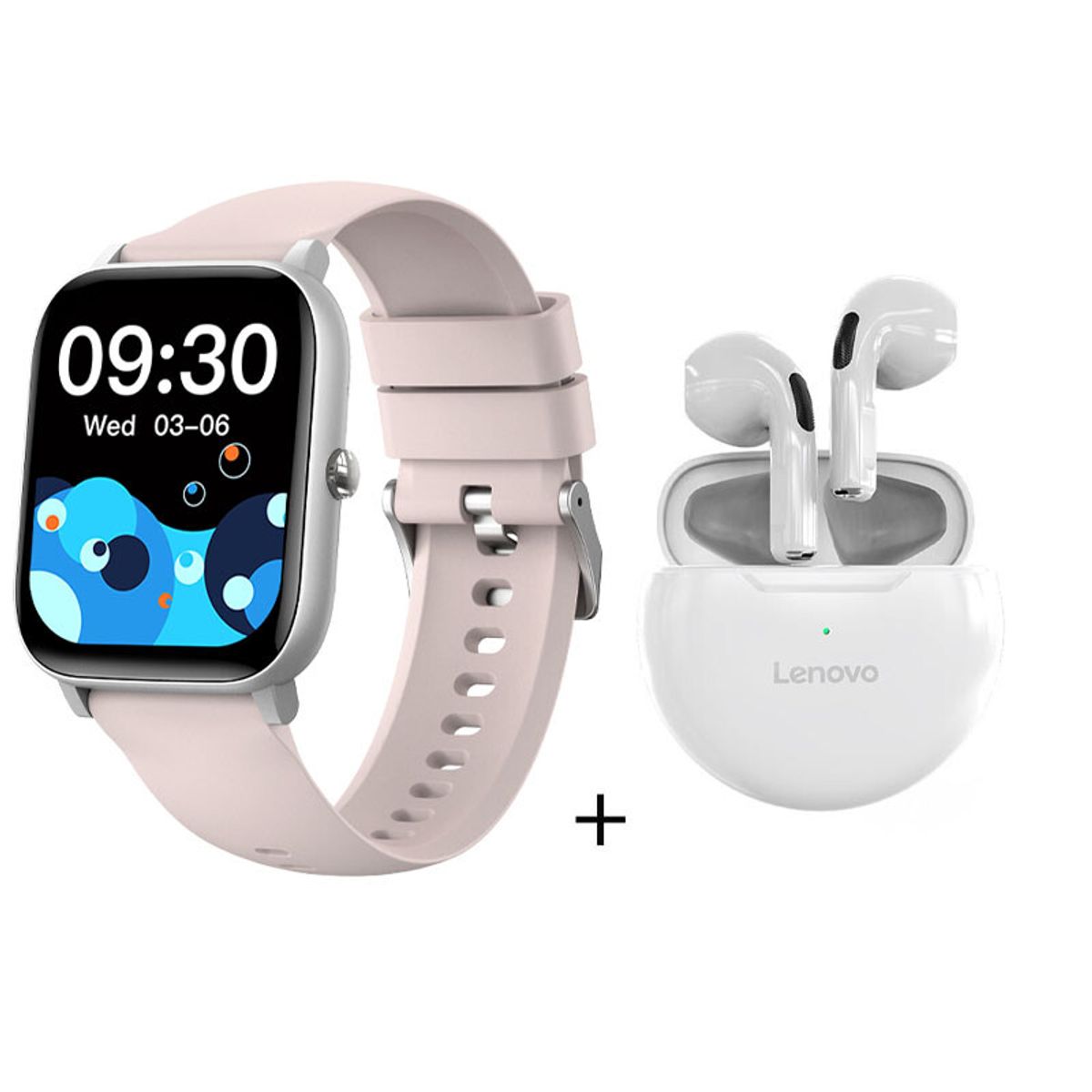LENOVO - Audífonos Lenovo HT38 Blanco y Reloj Inteligente C09 Rosa