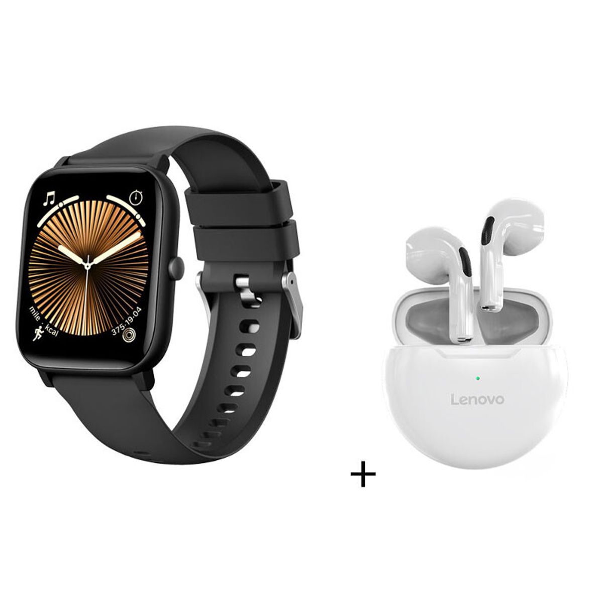 LENOVO - Audífonos Lenovo HT38 Blanco y Reloj Inteligente C09 Negro