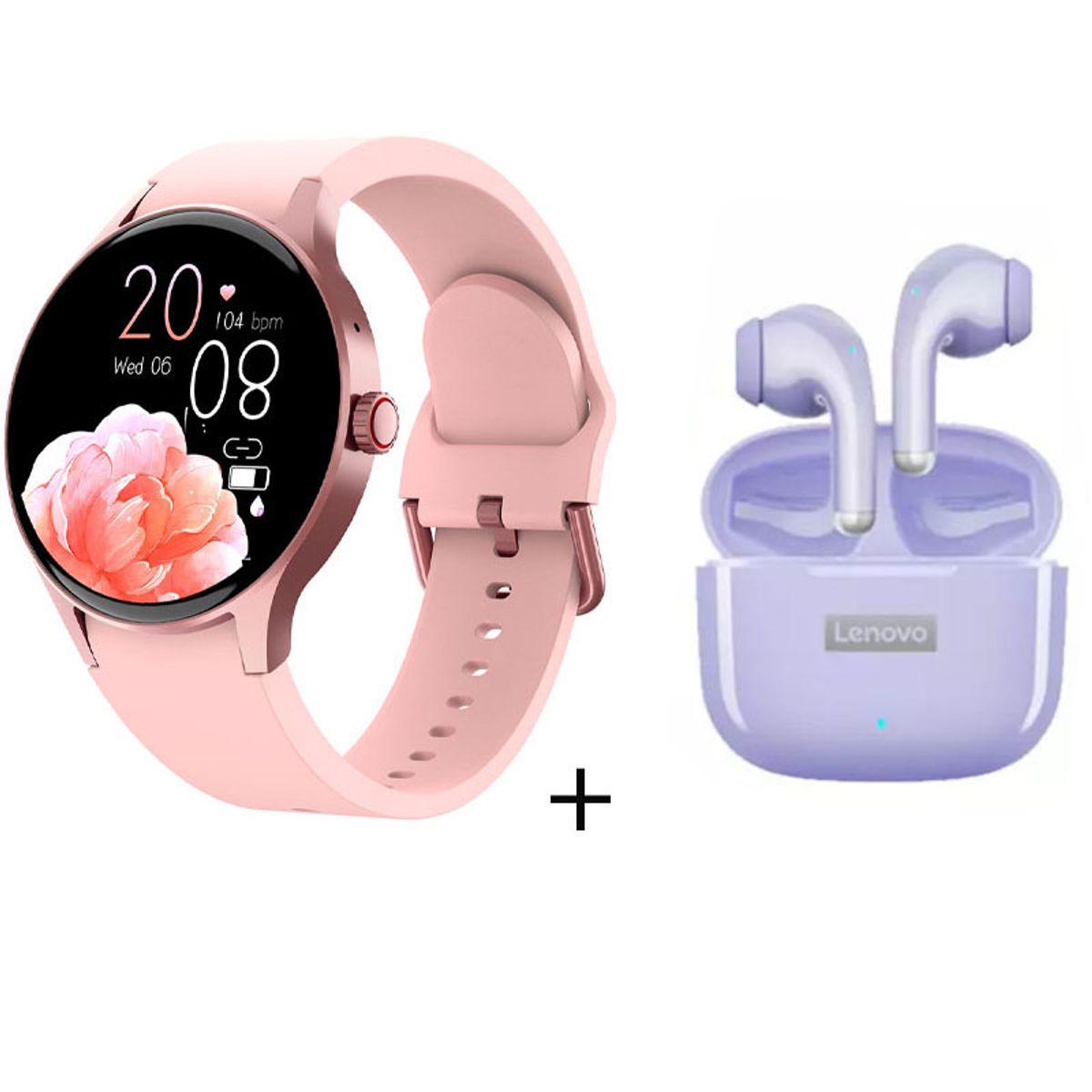 LENOVO - reloj inteligente de llamadas rosa + combo Lenovo LP40Pro púrpura