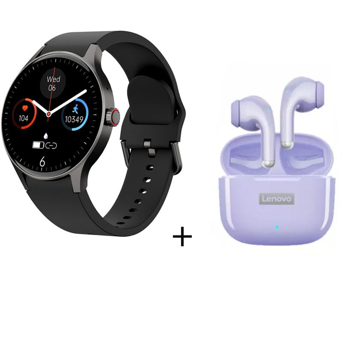 LENOVO - reloj inteligente de llamadas Negro + combo Lenovo LP40Pro púrpura