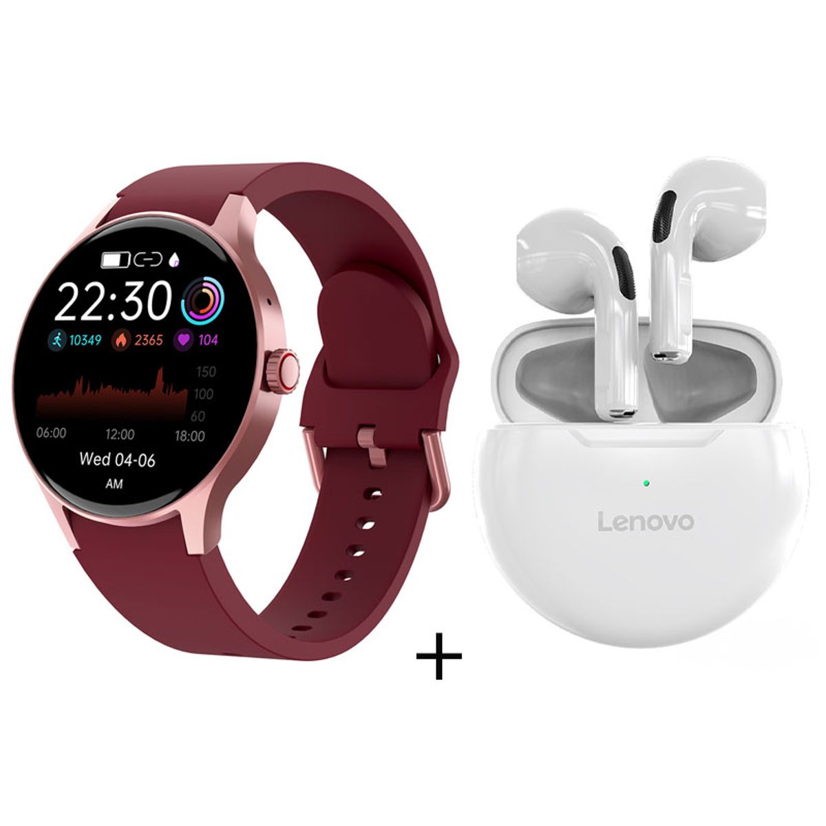 LENOVO - reloj inteligente de llamadas Rojo + combo Lenovo ht38 blanco