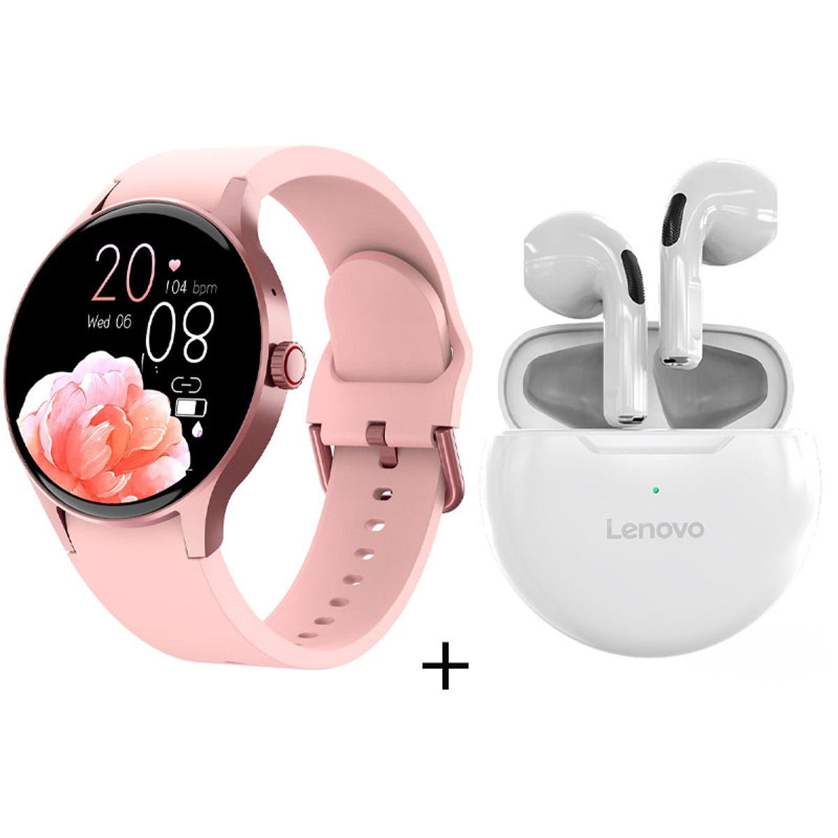LENOVO - reloj inteligente de llamadas rosa + combo Lenovo ht38 blanco