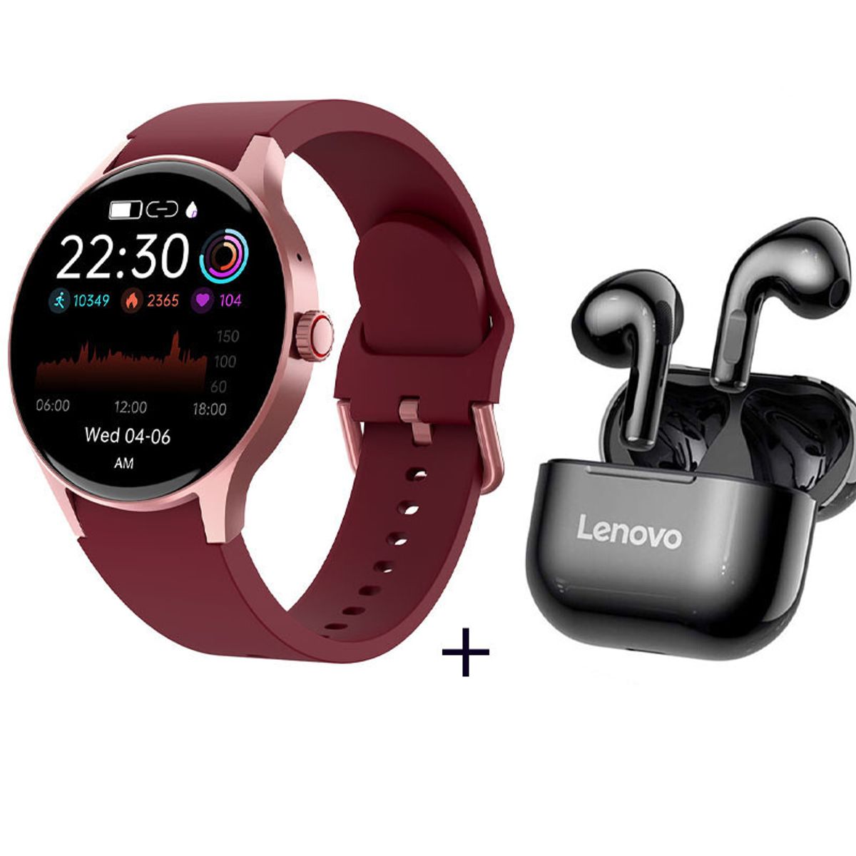 LENOVO - Pantalla AMOLED reloj inteligente deportivo + Lenovo LP40 Rojo