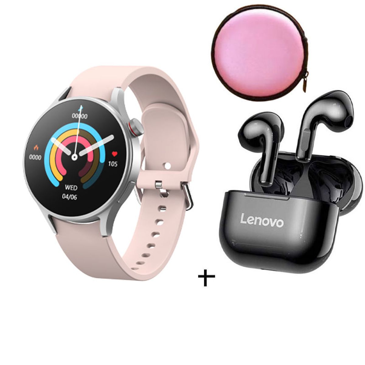 LENOVO - Reloj inteligente de moda y Lenovo LP40 Rosa y Estuche