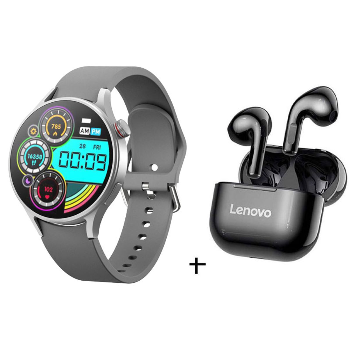 LENOVO - Reloj inteligente de moda y Lenovo LP40 Gris