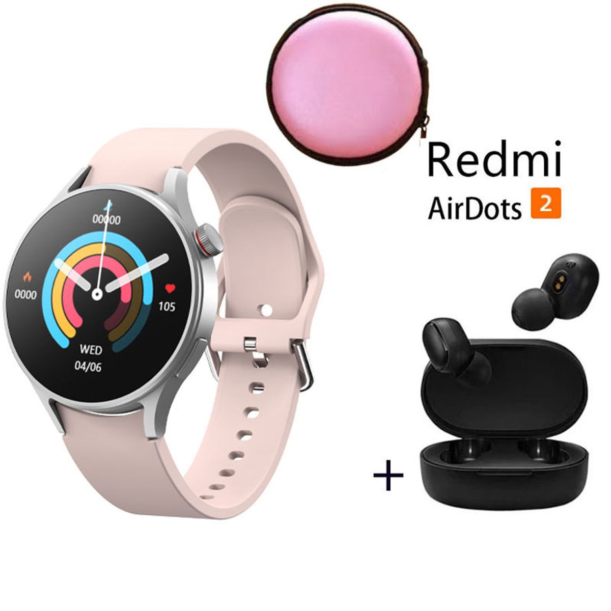 XIAOMI - Reloj inteligente de moda y Audifonos Redmi AirDots 2 Rosa y Estuche