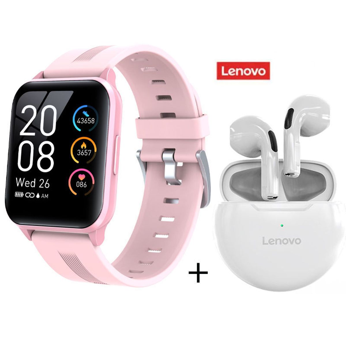 LENOVO - Y79 reloj inteligente deportivo rosa + Lenovo HT38 blanco