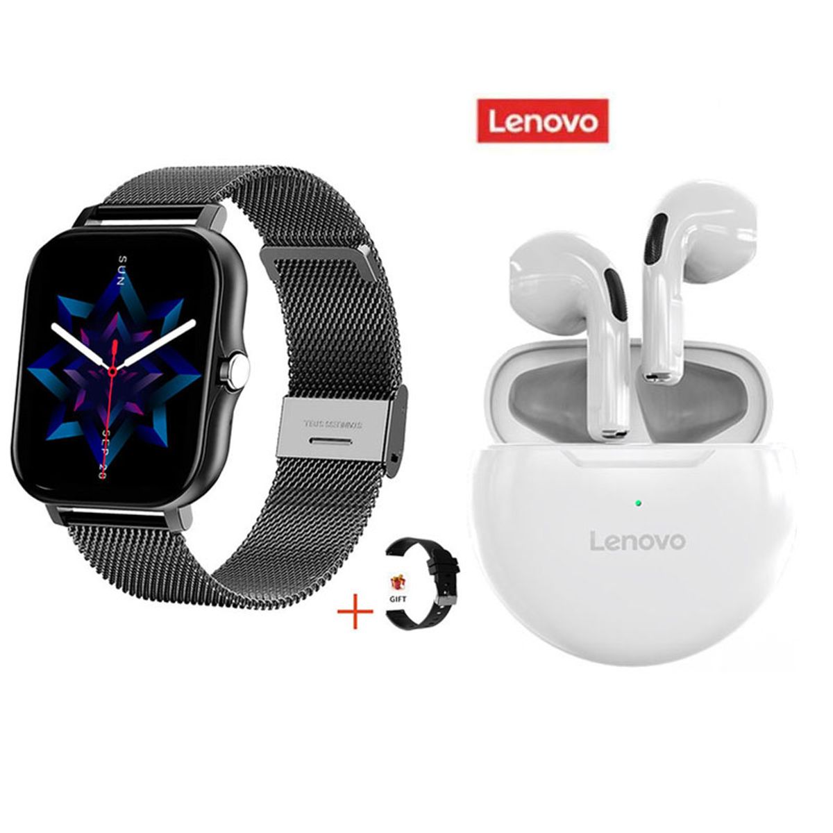 LENOVO - Relojes inteligentes de 183 pulgadas Negro y combo Lenovo HT38 Blanco