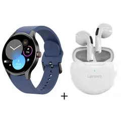 LENOVO - Reloj inteligente de llamadas azul + combo ht38 blanco