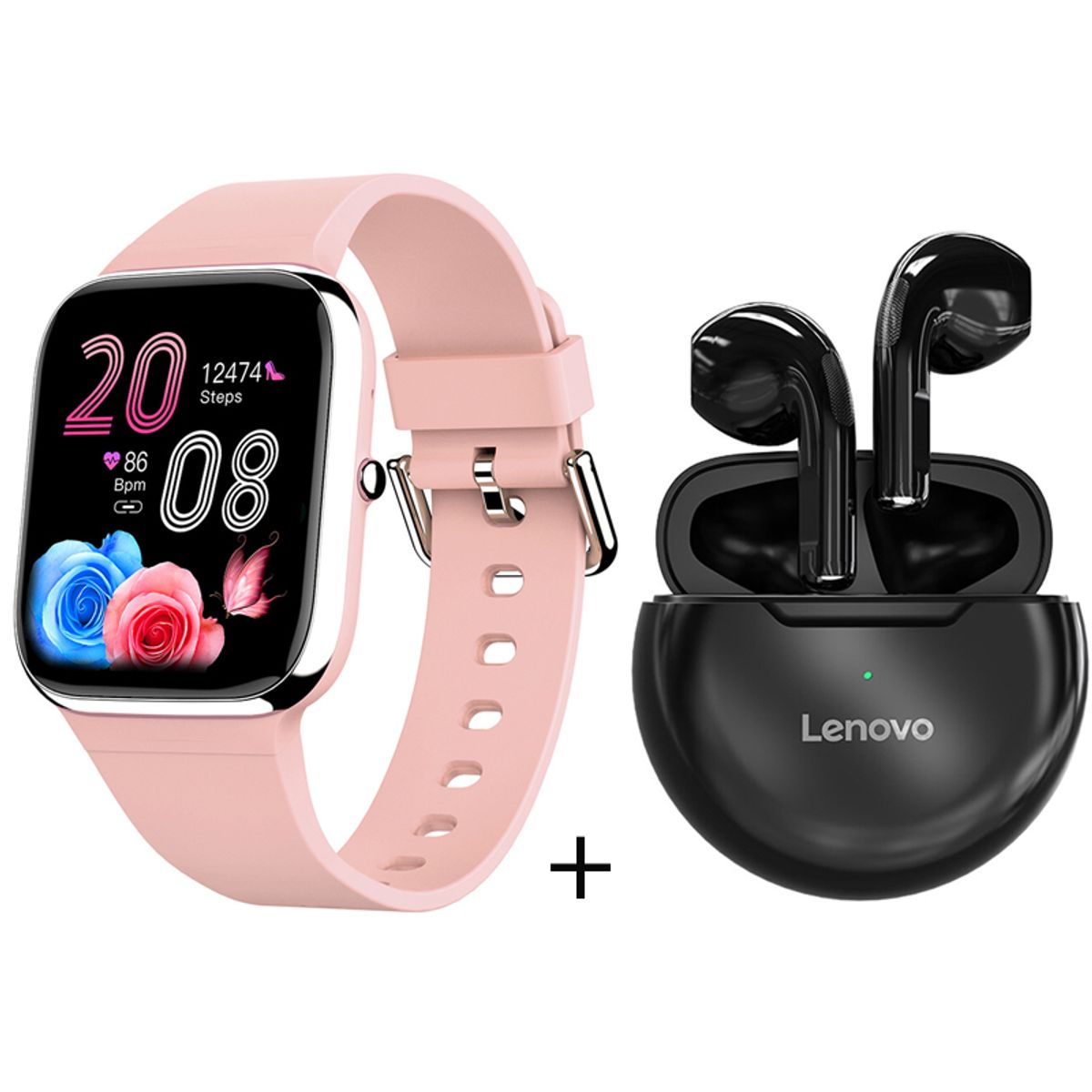 LENOVO - Y9PRO reloj inteligente deportivo rosa + combo Lenovo ht38 Negro