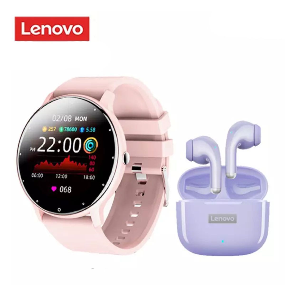 LENOVO - Lenovo LP40 Pro DE Tws-Morado y Toumi Fit 2 watch Reloj inteligente