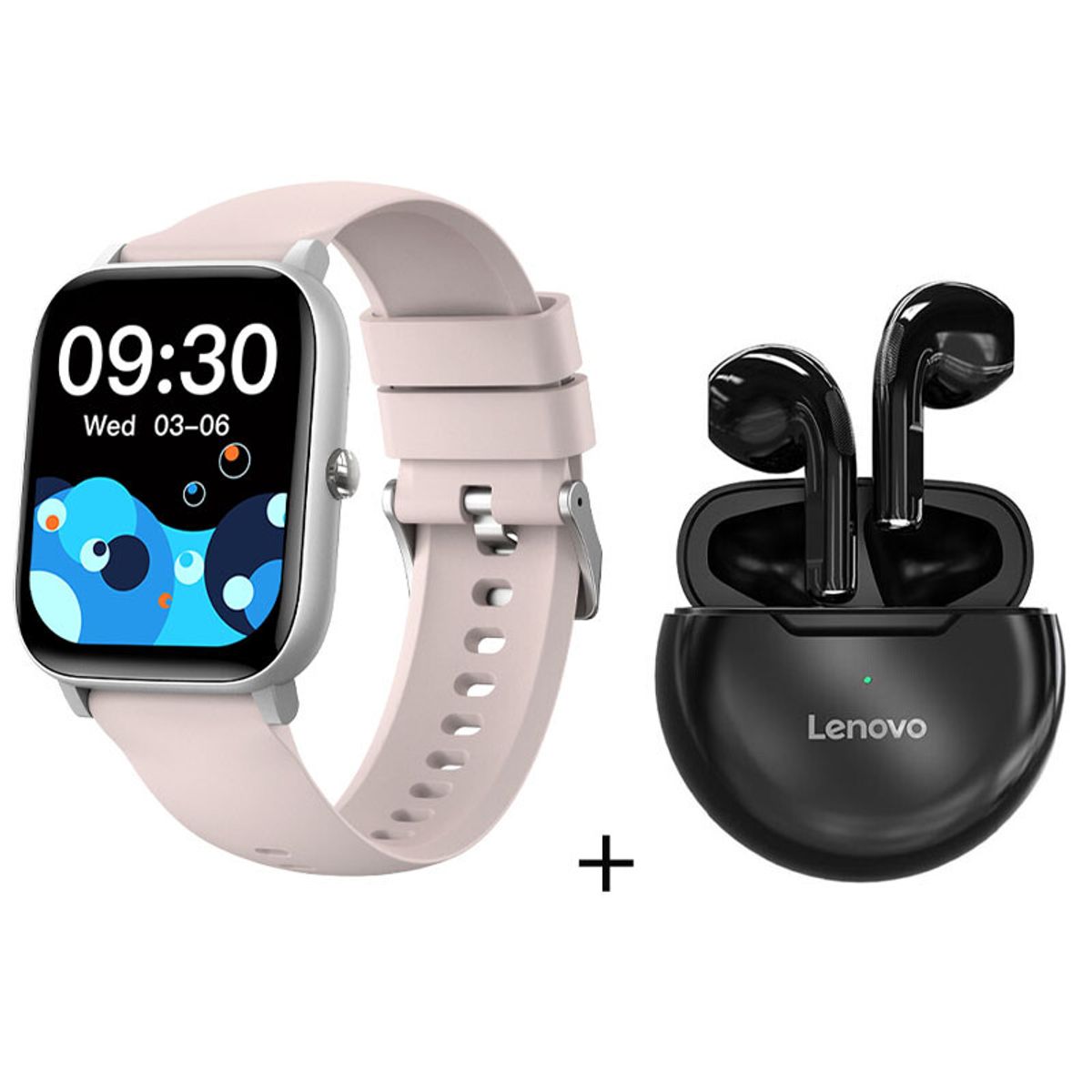 LENOVO - Audífonos Lenovo HT38 Negro y Reloj Inteligente C09 Rosa