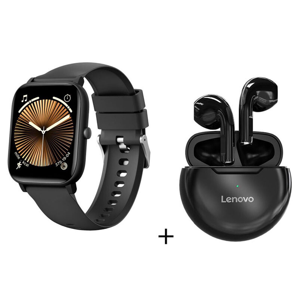 LENOVO - Audífonos Lenovo HT38 Negro y Reloj Inteligente C09 Negro