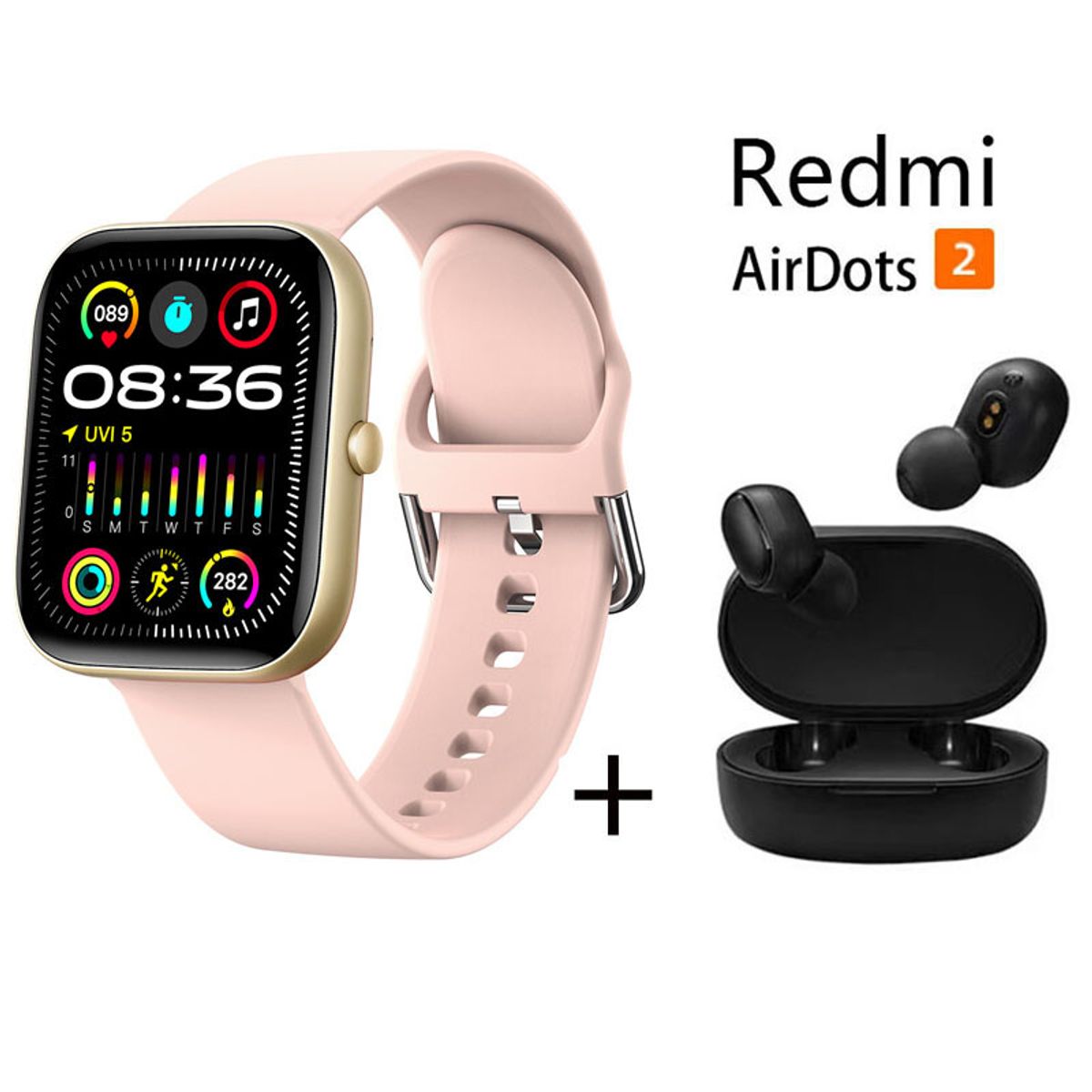 XIAOMI - Reloj inteligente de pantalla grande HD + combo Redmi AirDots 2 Rosa