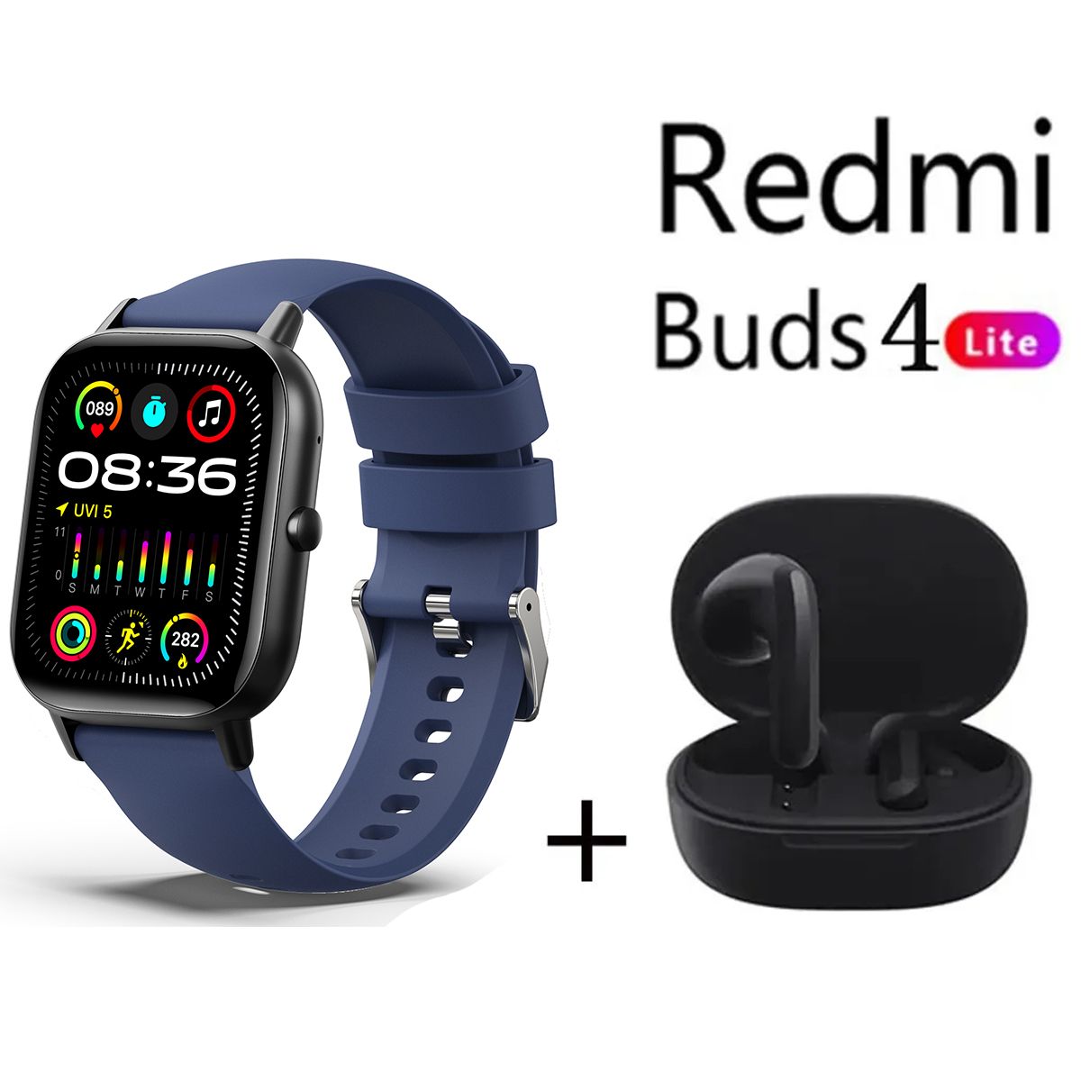 XIAOMI - Reloj inteligente Azul + xiaomi Redmi Buds 4 Lite - Negro