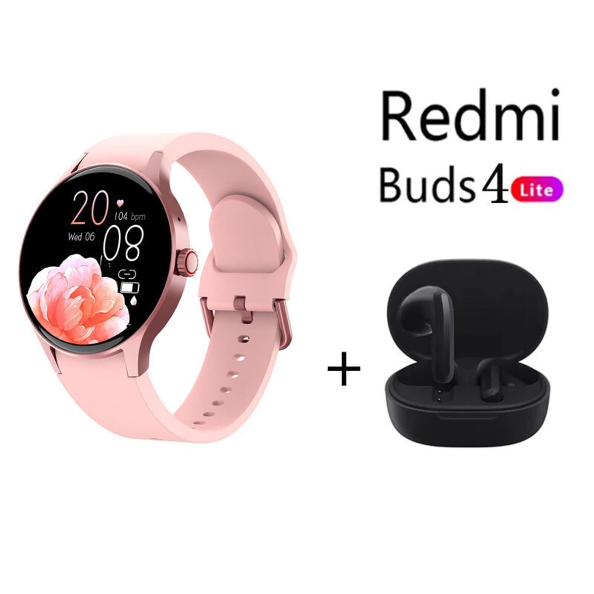 XIAOMI - Y80 reloj inteligente deportivo Rosado + Redmi Buds 4 Lite - Negro