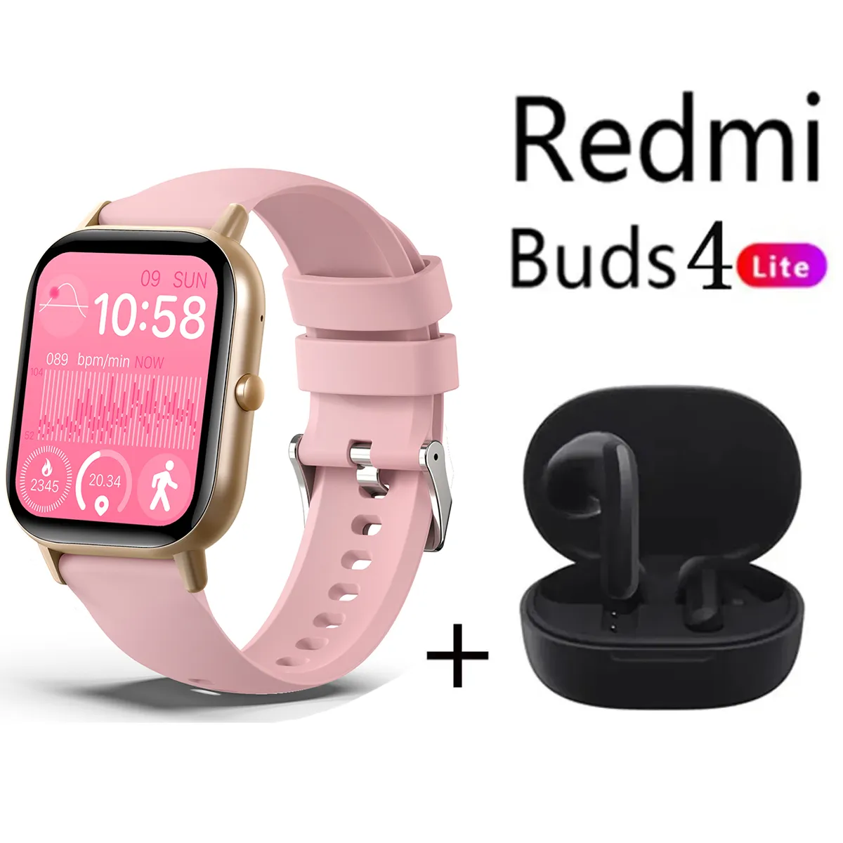 XIAOMI - Reloj inteligente Rosado + xiaomi Redmi Buds 4 Lite - Negro