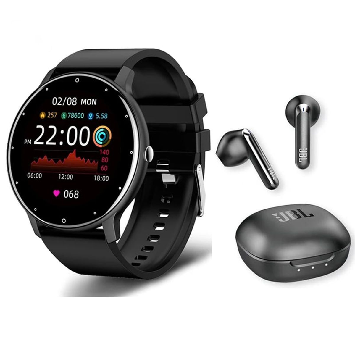 JBL - JBL T280 TwsX2 Audífonos-Negro y Toumi Watch Fit 2-B Reloj inteligente