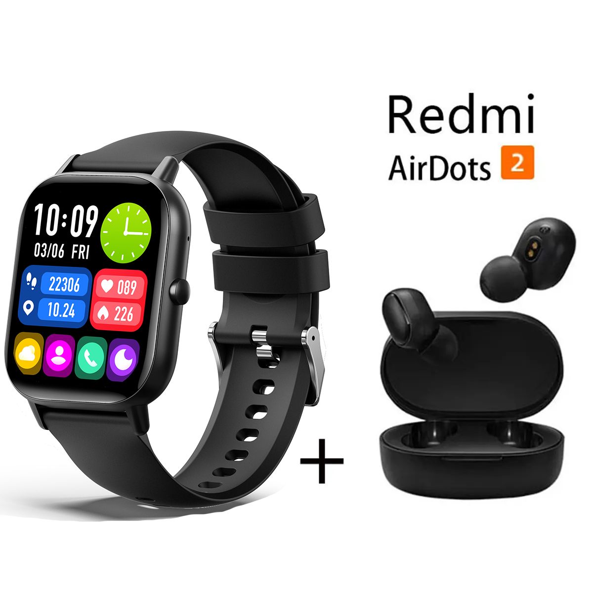 XIAOMI - Reloj inteligente + combo XIAOMI Redmi AirDots 2 - Negro