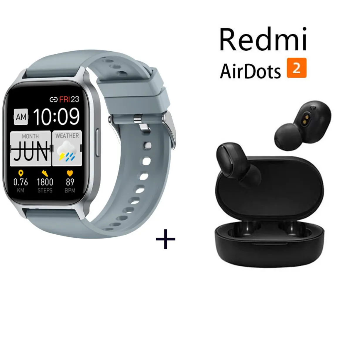 XIAOMI - Reloj inteligente pantalla grande 185” + Xiaomi Redmi AirDots 2 - Gris