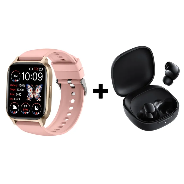 Reloj inteligente pantalla grande 185”+Xiaomi Redmi Buds 6 Play - rosa