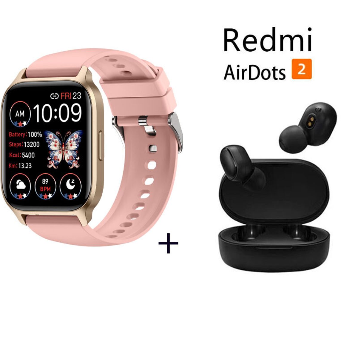 XIAOMI - Reloj inteligente pantalla grande 185”+Xiaomi Redmi AirDots 2-rosa