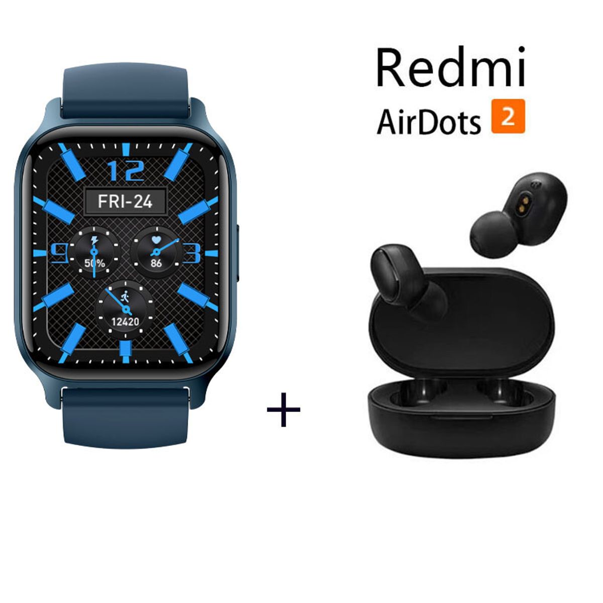 XIAOMI - Reloj inteligente pantalla grande 185”+Xiaomi Redmi AirDots 2-Azul