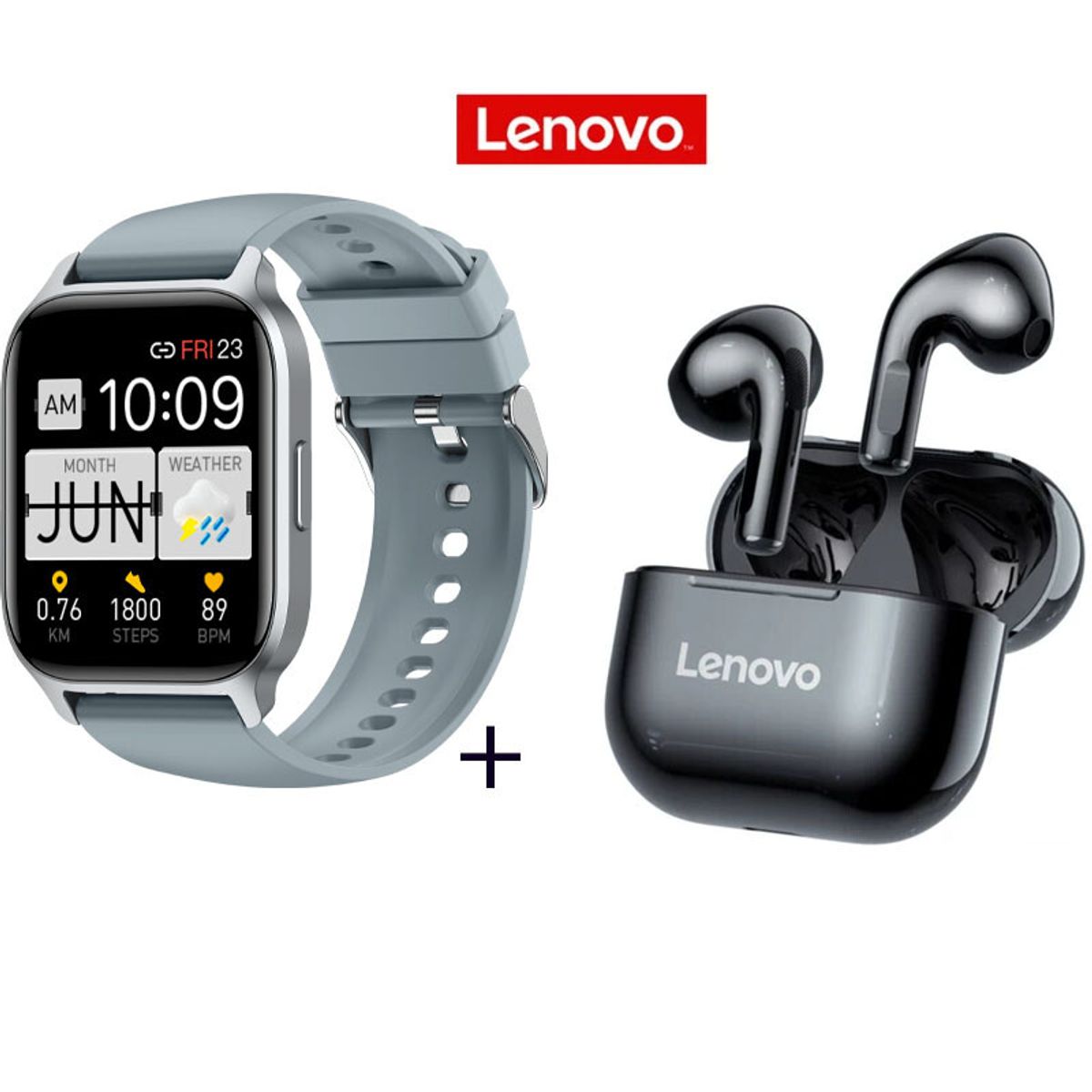 LENOVO - Reloj inteligente pantalla grande 185 + Lenovo LP40 -Gris