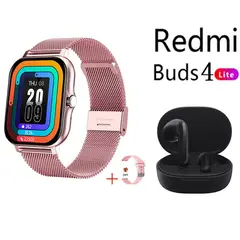 XIAOMI - Reloj inteligente rosa de 183 pulgadas + combo Redmi Buds4 Lite
