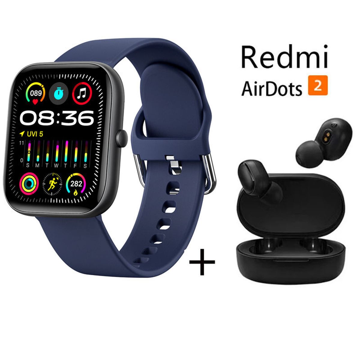 XIAOMI - Reloj inteligente de pantalla grande HD + combo Redmi AirDots 2 Azul