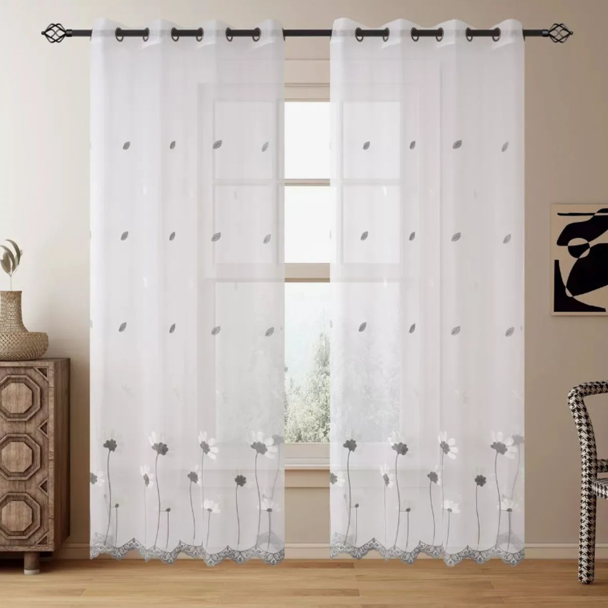 OKAY - Visillo Velo Brodado Con Argolla 140x220 Cm 2 Paño