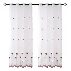 HD HOGAR SPA - Visillo Velo Brodado Con Argolla 140x220 Cm 2 Paño
