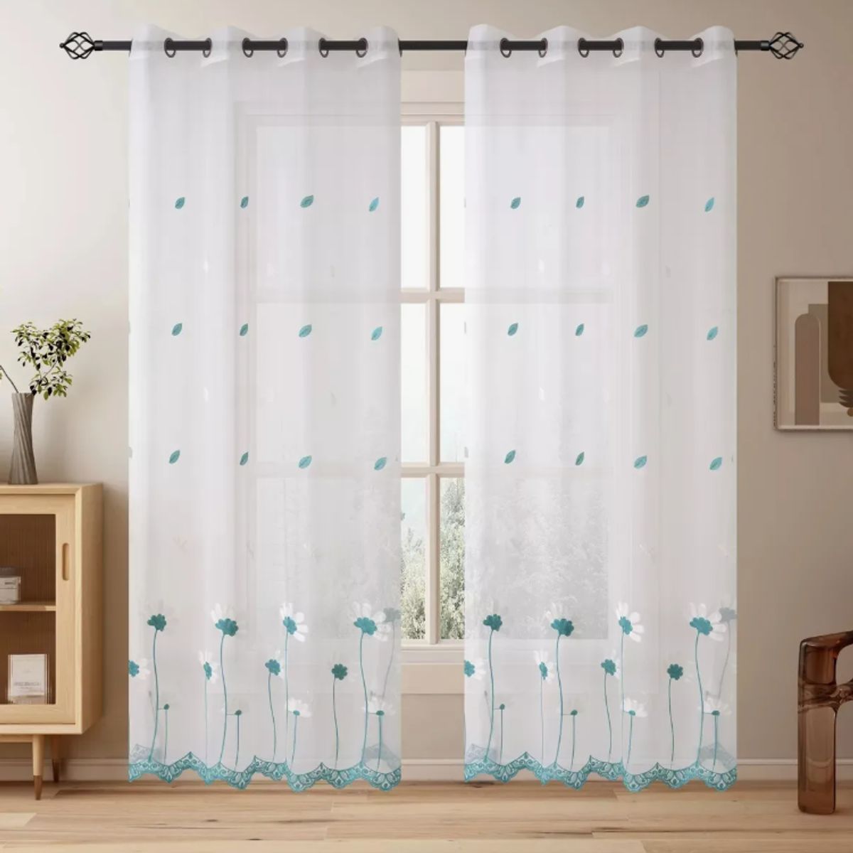 OKAY - Visillo Velo Brodado Con Argolla 140x220 Cm 2 Paño