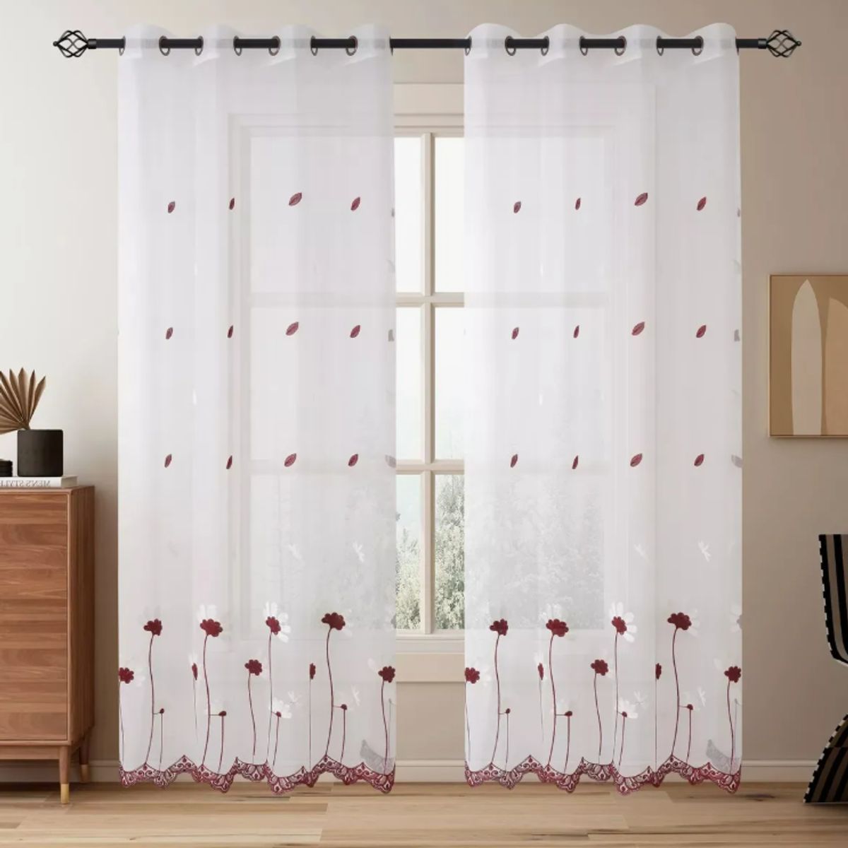 OKAY - Visillo Velo Brodado Con Argolla 140x220 Cm 2 Paño