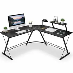 GENERICO - Escritorio Esquinero En L Con Estante Para Monitor Home Office Estudio Teletrabajo Estructura Metálica