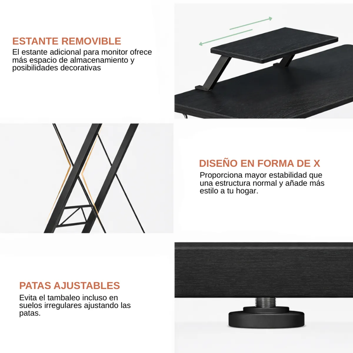 GENERICO - Escritorio Esquinero En L Con Estante Para Monitor Home Office Estudio Teletrabajo Estructura Metálica