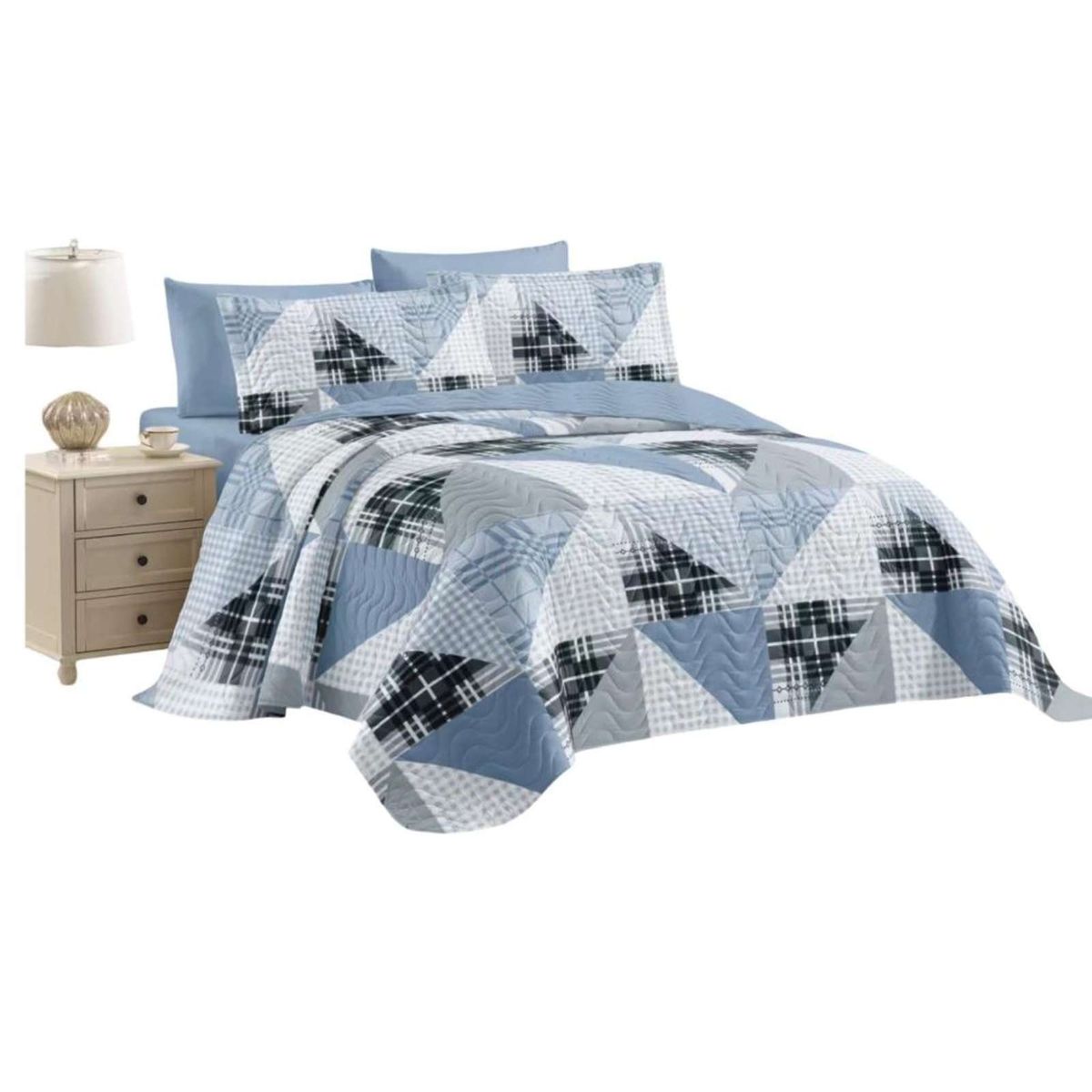 GENERICO - Cubrecama Quilt reversible Elegante y liviano 2 plazas y media